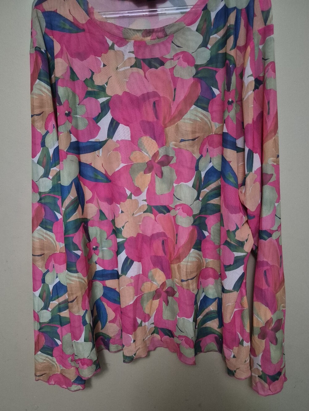 Davi And Dani  Sheer Vibrant Pink Floral Long Sleeve Top
